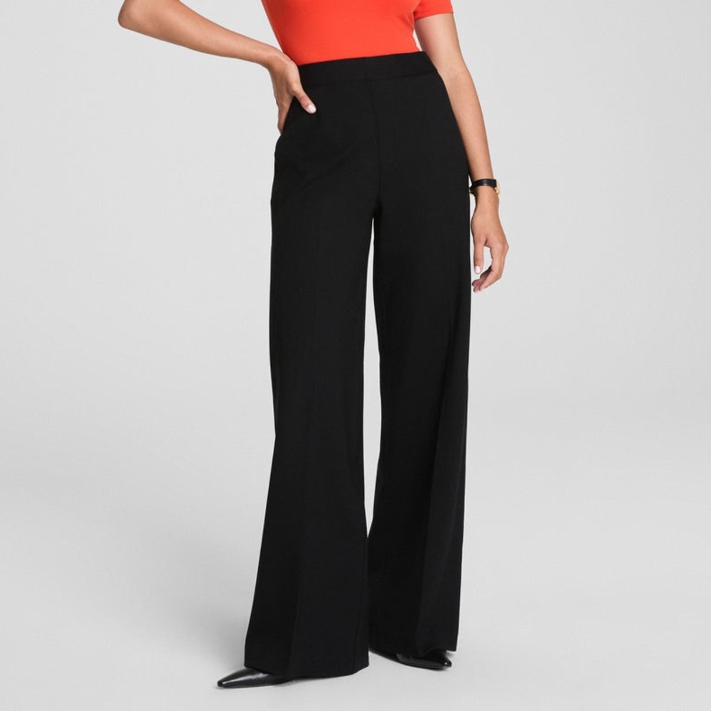 SPANX Ponte Wide Leg Pant Large Supersmooth PerfectFit Black High Rise Waist